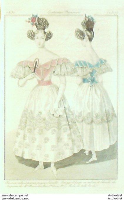 Costume Parisien 1830 # 2817 Robe de tulle en ruban de blonde