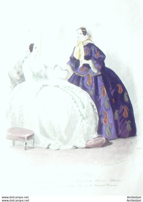 Gravure Les Modes Parisiennes 1851 # 680 Deshabillé de Mariee Maison Delisle