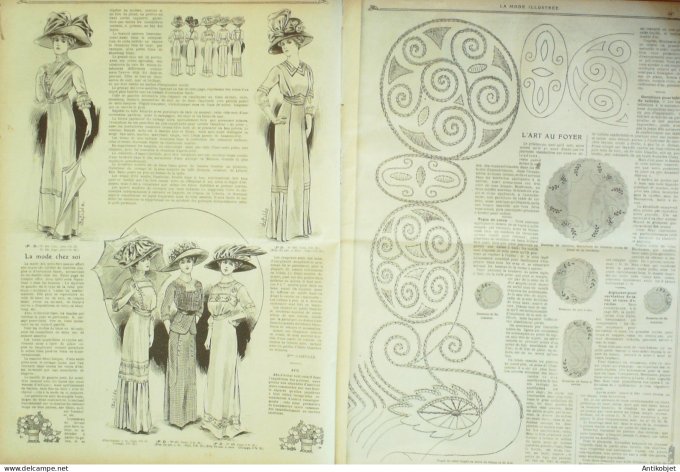 La Mode illustrée journal 1910 n° 21 Toilettes Costumes Passementerie