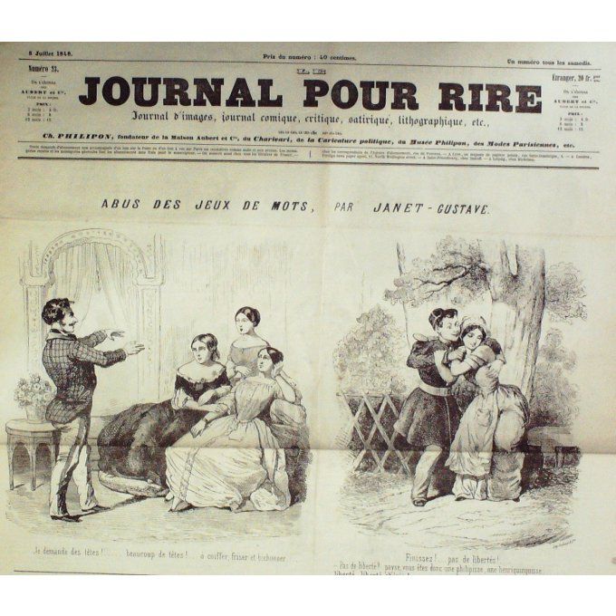 Le Journal pour RIRE 1848 n° 23 JEUX de MOTS JANET ARISTOCRATES DORE VARIETES SOCIA