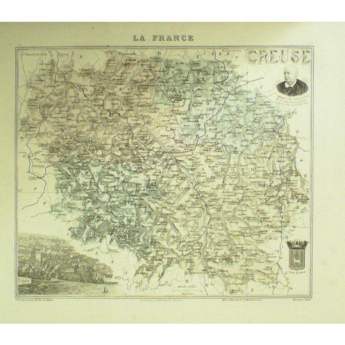 Carte CREUSE (23) GUERET Graveur LECOQ WALTNER BARBIER 1868