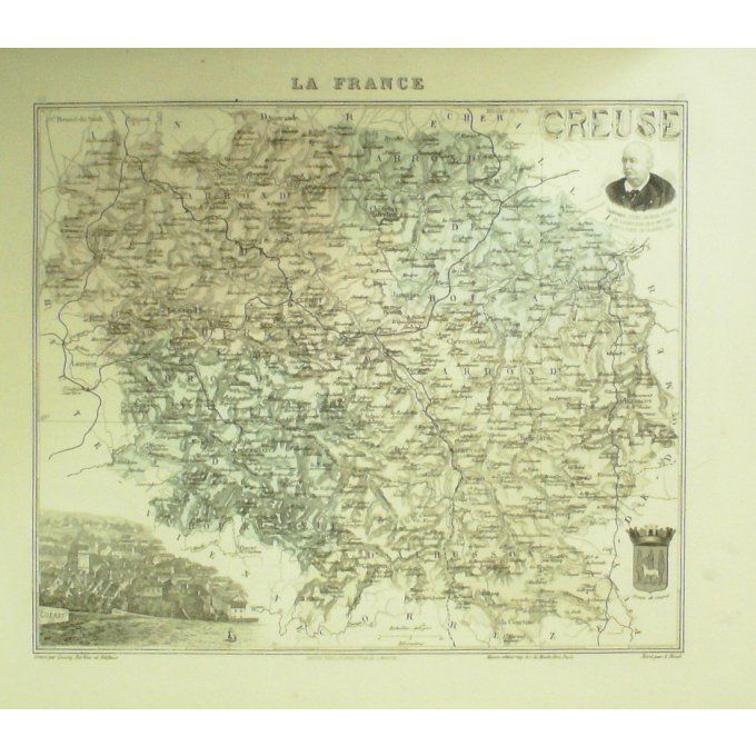 Carte Creuse (23) Gueret Graveur Lecoq Waltner Barbier 1868
