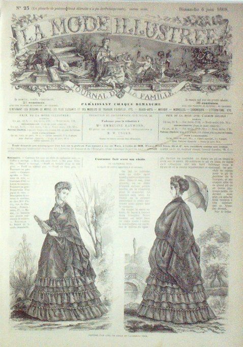 Journal Mode illustrée 1869 # 23 Costume avec chale cachemire
