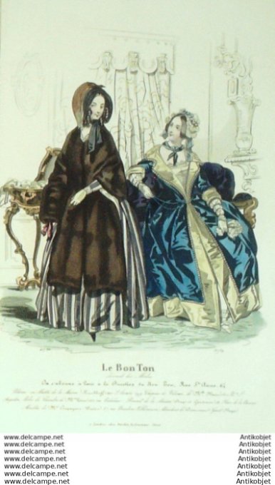 Gravure Mode Le Bon Ton 1843 # 739 (aquarelle old fashion plate)