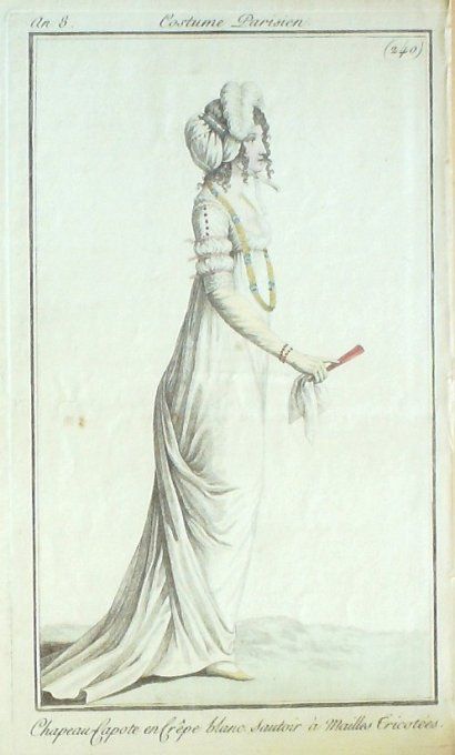 Gravure Mode Costume Parisien 1800 an  8 # 240 (eau forte old Fashion plate