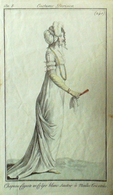 Gravure Mode Costume Parisien 1800 an  8 # 240 (eau forte old Fashion plate