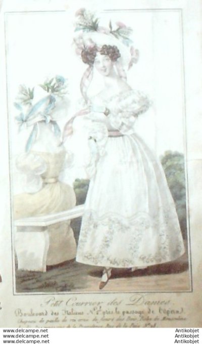 Gravure Mode Courrier des Dames 1826 #  565 (eau forte old Fashion plate)