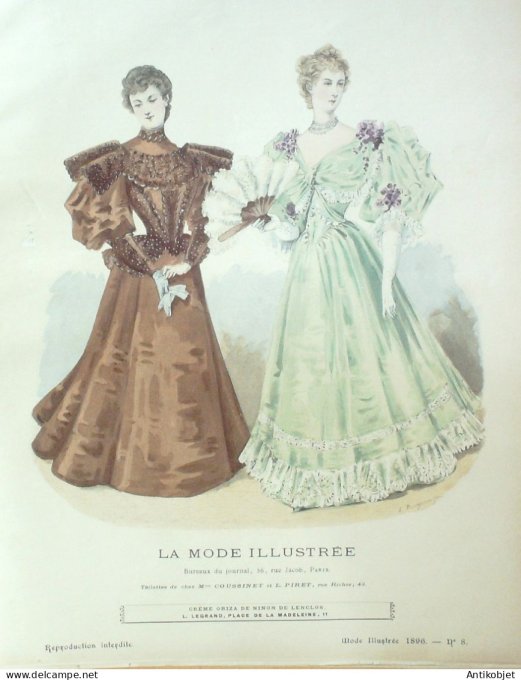 Gravure Mode illustree 1896 # 08 (Old Fashion plate) RARE