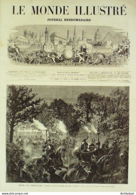 Le Monde illustré 1873 n°849 Versailles (78) Trocadéro fête Shah de Perse