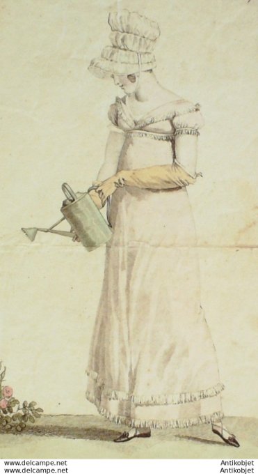 Gravure de mode Costume Parisien 1813 n°1322 Robe à Schall en mousseline