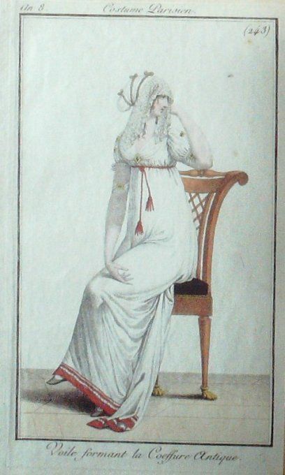 Gravure Mode Costume Parisien 1800 an  8 # 243 (eau forte old Fashion plate
