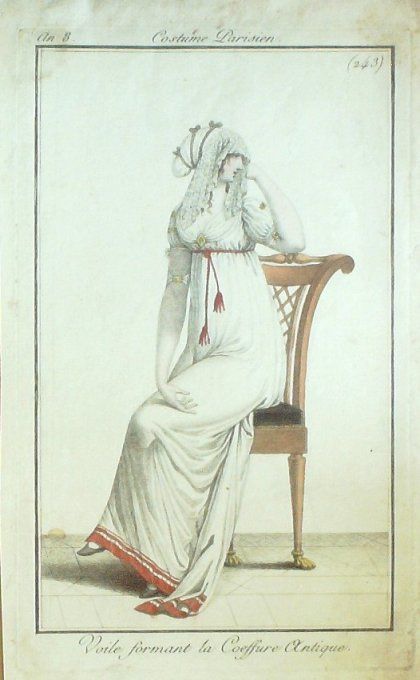 Gravure Mode Costume Parisien 1800 an  8 # 243 (eau forte old Fashion plate