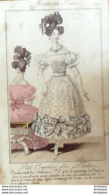 Gravure Mode Courrier des Dames 1826 #  595 (eau forte old Fashion plate)