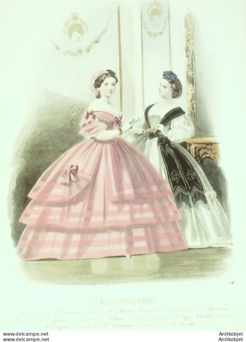 Gravure Les Modes Parisiennes 1860 # 931 Robes de chambre Maison Fauvet