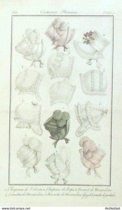 Costume Parisien 1811 # 1199 Chapeaux Reps & velours