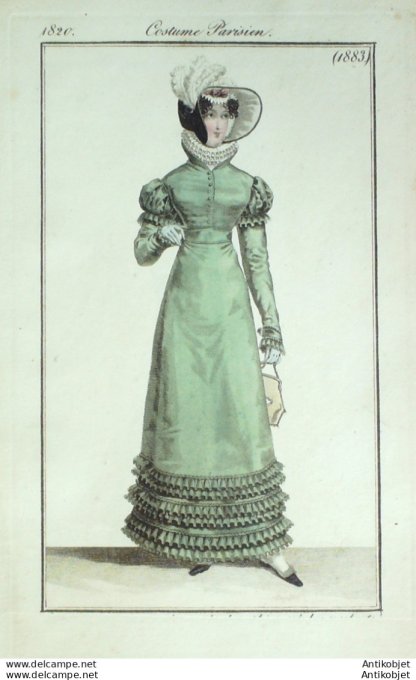 Gravure de mode Costume Parisien 1820 n°1883 Robe perkale