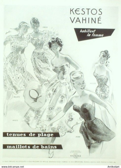 Publicité Lingerie Kestos Vahiné signée Paulin 1953