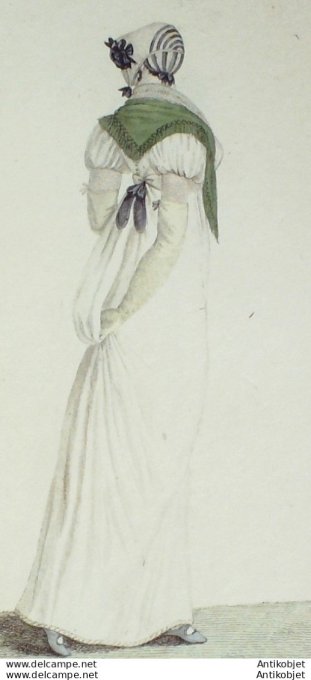Gravure de mode Costume Parisien 1807 n° 830 Bouffante au dessus du fichu