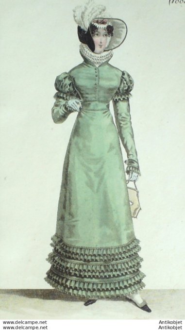 Gravure de mode Costume Parisien 1820 n°1883 Robe perkale