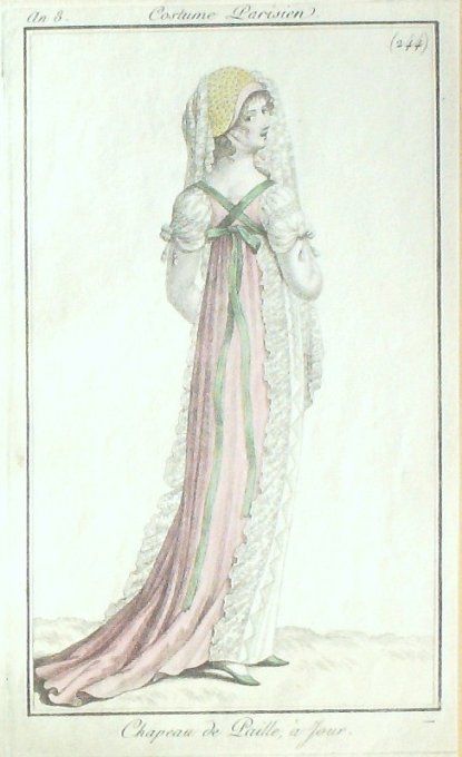 Gravure Mode Costume Parisien 1800 an  8 # 244 (eau forte old Fashion plate