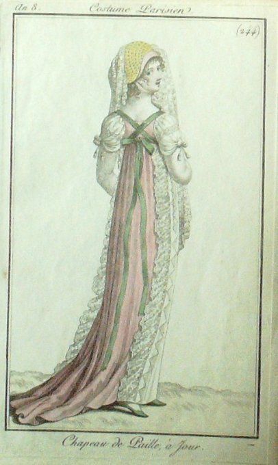 Gravure Mode Costume Parisien 1800 an  8 # 244 (eau forte old Fashion plate