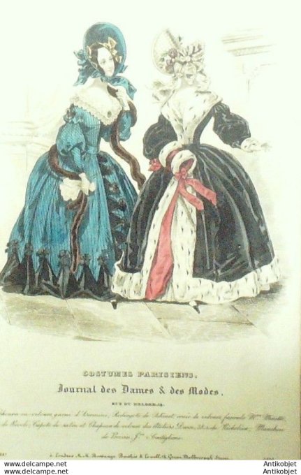 Gravure Mode Costume Parisien 1837 # 3510 (eau forte old Fashion plate