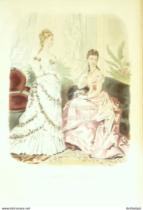 Gravure de mode La Mode illustrée 1876 n°10 (Maison Fladry)