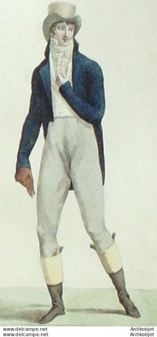 Gravure de mode Costume Parisien 1802 n° 418 (An 11) Culotte de peau Fraque