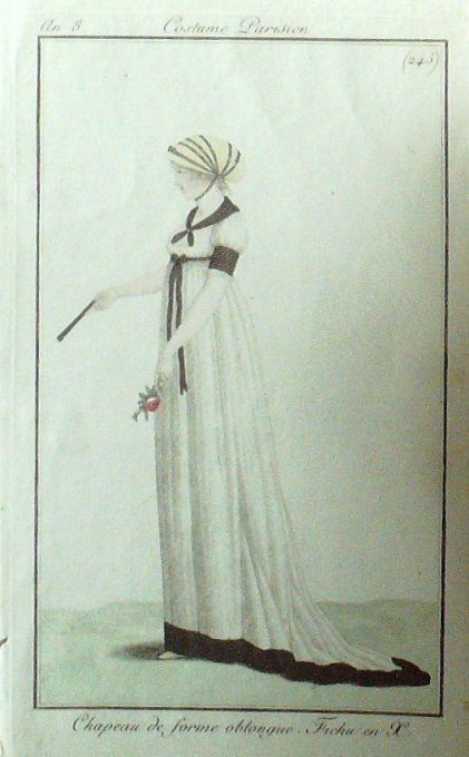 Gravure Mode Costume Parisien 1800 an  8 # 245 (eau forte old Fashion plate