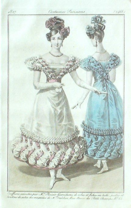Gravure Mode Costume Parisien 1827 # 2468 (eau forte old Fashion plate