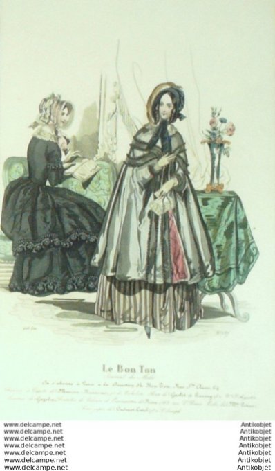 Gravure Mode Le Bon Ton 1843 # 737 (aquarelle old fashion plate)