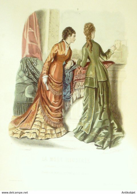 Gravure de mode La Mode illustrée 1877 n°19 (Maison Fladry)