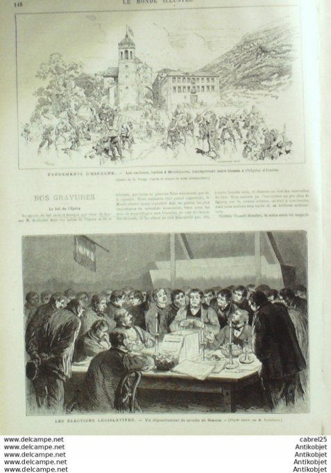 Le Monde illustré 1876 n° 986 Calais (62) Espagne Montejurra Cortijo Moreni Villar Belgique Malines 