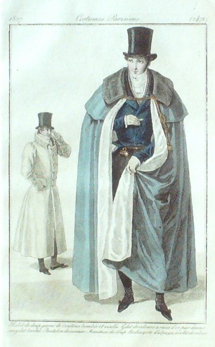 Gravure Mode Costume Parisien 1827 # 2471 (eau forte old Fashion plate