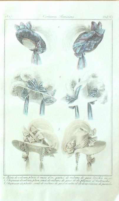 Gravure Mode Costume Parisien 1827 # 2475 (eau forte old Fashion plate