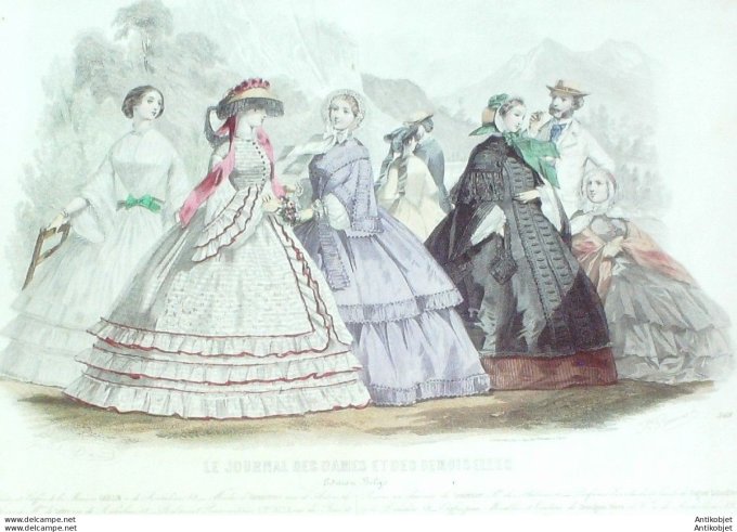 Gravure Mode J.Dames & Demoiselles 1855 # 568 (Old Fashion plate)
