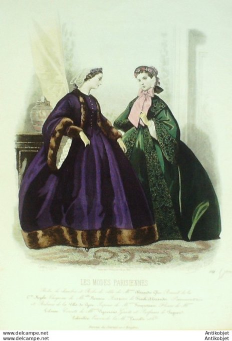 Gravure Les Modes Parisiennes 1860 # 932 Peignoirs velours Maison Ghys