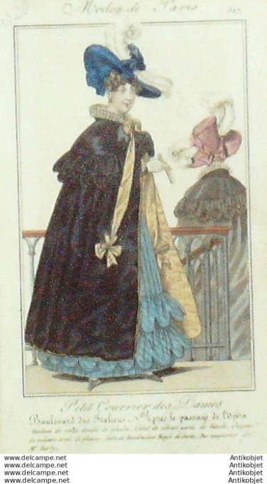 Gravure Mode Courrier des Dames 1826 #  517 (eau forte old Fashion plate)