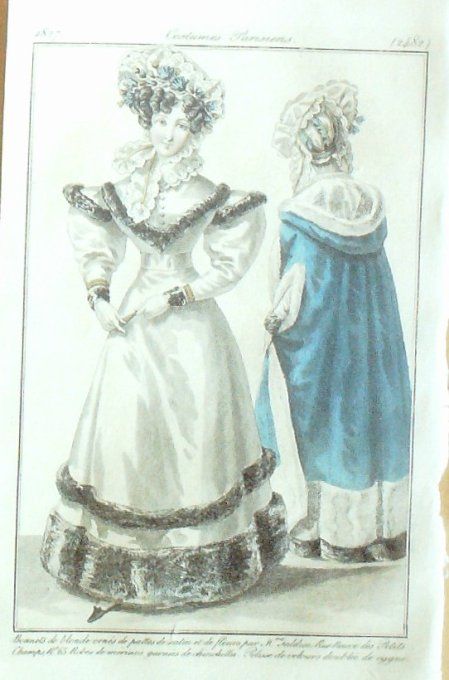 Gravure Mode Costume Parisien 1827 # 2482 (eau forte old Fashion plate