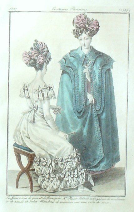 Gravure Mode Costume Parisien 1827 # 2484 (eau forte old Fashion plate