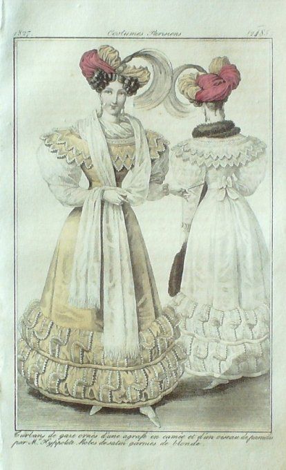 Gravure Mode Costume Parisien 1827 # 2485 (eau forte old Fashion plate