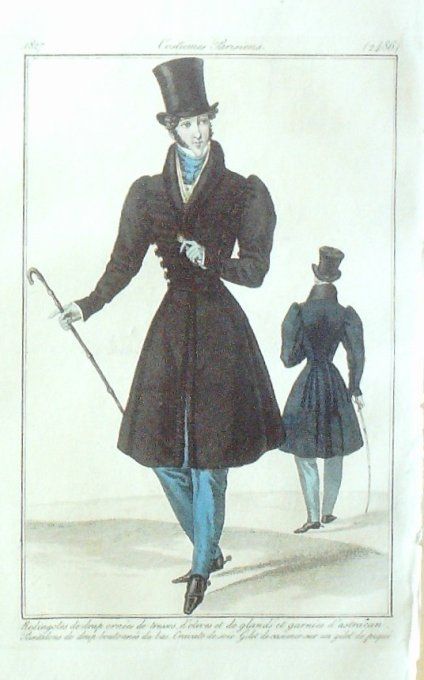 Gravure Mode Costume Parisien 1827 # 2486 (eau forte old Fashion plate