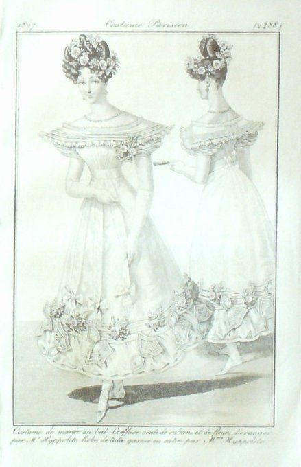 Gravure Mode Costume Parisien 1827 # 2488 (eau forte old Fashion plate
