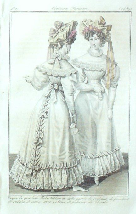 Gravure Mode Costume Parisien 1827 # 2489 (eau forte old Fashion plate