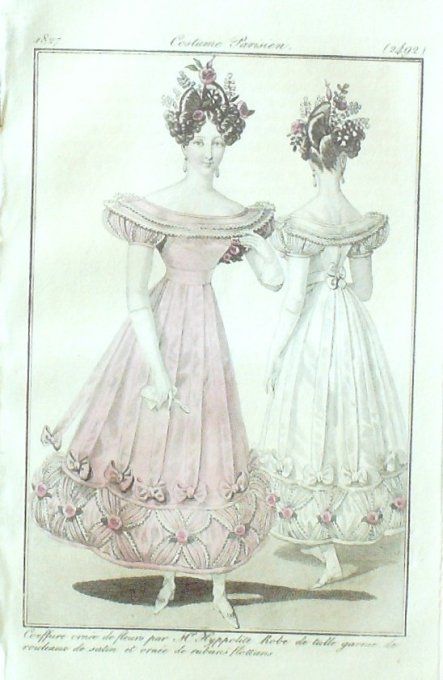 Gravure Mode Costume Parisien 1827 # 2492 (eau forte old Fashion plate
