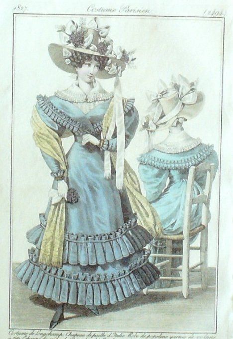Gravure Mode Costume Parisien 1827 # 2494 (eau forte old Fashion plate