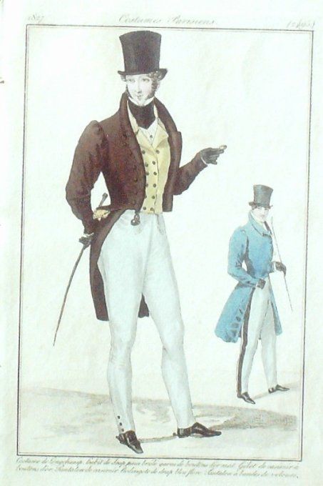 Gravure Mode Costume Parisien 1827 # 2495 (eau forte old Fashion plate