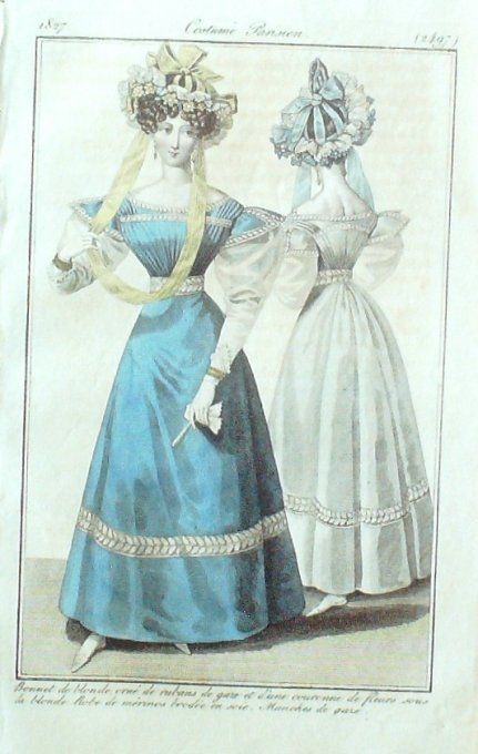Gravure Mode Costume Parisien 1827 # 2497 (eau forte old Fashion plate