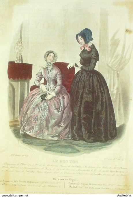 Gravure Mode Le Bon Ton 1847 14 # 21b (aquarelle old fashion plate)