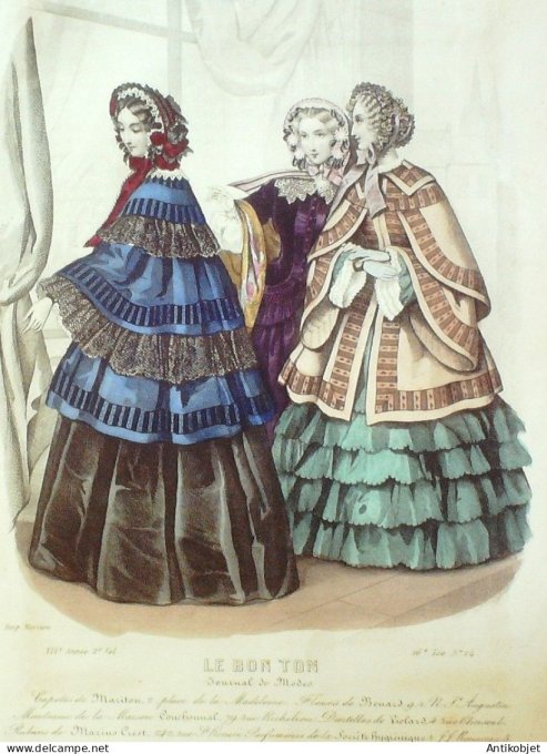Gravure Mode Le Bon Ton 1852 19 # 24 (aquarelle old fashion plate)